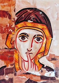 The icons of Bose - Woman's face - Coptic style - egg tempera on wood